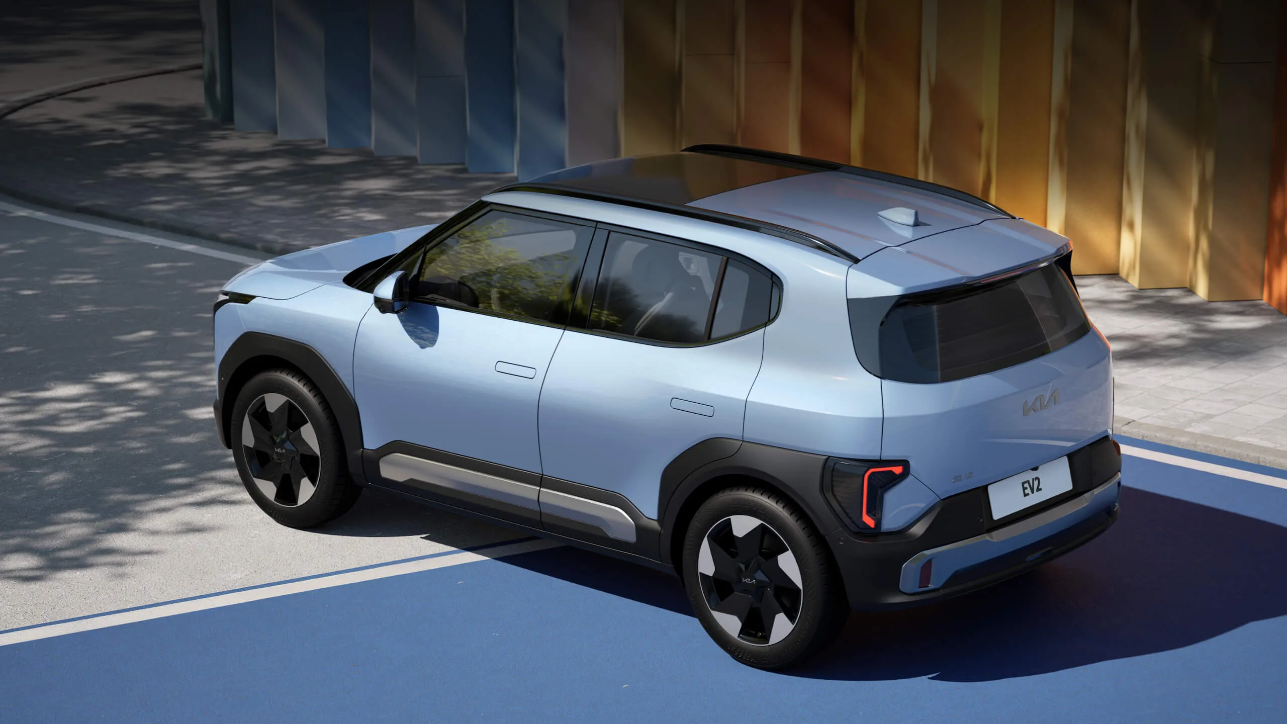 A cohesive, harmonious design with vertical tail lights compliment the Kia EV2’s contemporary and compact aesthetic.